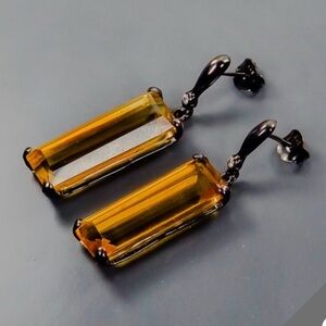 Natural Citrine Vintage Style Silver 925 Drop Earrings